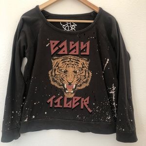 Chaser Easy Tiger Distressed Long Sleeve Shirt - Size Small